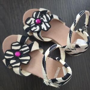 Charming Kids Sandals with Black and White Floral Design